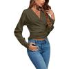 imageLYANER Womens Wrap V Neck Long Sleeve Tie Back Ruched Crop Top Blouse ShirtArmy Green