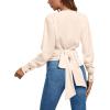 imageLYANER Womens Wrap V Neck Long Sleeve Tie Back Ruched Crop Top Blouse ShirtBeige