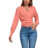 imageLYANER Womens Wrap V Neck Long Sleeve Tie Back Ruched Crop Top Blouse ShirtCoral Pink
