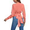 imageLYANER Womens Wrap V Neck Long Sleeve Tie Back Ruched Crop Top Blouse ShirtCoral Pink