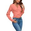 imageLYANER Womens Wrap V Neck Long Sleeve Tie Back Ruched Crop Top Blouse ShirtCoral Pink