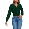 imageLYANER Womens Wrap V Neck Long Sleeve Tie Back Ruched Crop Top Blouse ShirtDark Green