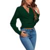 imageLYANER Womens Wrap V Neck Long Sleeve Tie Back Ruched Crop Top Blouse ShirtDark Green