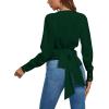 imageLYANER Womens Wrap V Neck Long Sleeve Tie Back Ruched Crop Top Blouse ShirtDark Green