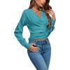 imageLYANER Womens Wrap V Neck Long Sleeve Tie Back Ruched Crop Top Blouse ShirtLake Blue