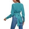 imageLYANER Womens Wrap V Neck Long Sleeve Tie Back Ruched Crop Top Blouse ShirtLake Blue