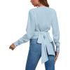 imageLYANER Womens Wrap V Neck Long Sleeve Tie Back Ruched Crop Top Blouse ShirtLight Blue