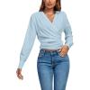 imageLYANER Womens Wrap V Neck Long Sleeve Tie Back Ruched Crop Top Blouse ShirtLight Blue
