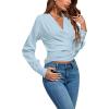 imageLYANER Womens Wrap V Neck Long Sleeve Tie Back Ruched Crop Top Blouse ShirtLight Blue