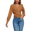 imageLYANER Womens Wrap V Neck Long Sleeve Tie Back Ruched Crop Top Blouse ShirtLight Brown
