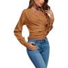 imageLYANER Womens Wrap V Neck Long Sleeve Tie Back Ruched Crop Top Blouse ShirtLight Brown