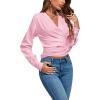 imageLYANER Womens Wrap V Neck Long Sleeve Tie Back Ruched Crop Top Blouse ShirtPink