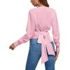 imageLYANER Womens Wrap V Neck Long Sleeve Tie Back Ruched Crop Top Blouse ShirtPink
