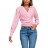 imageLYANER Womens Wrap V Neck Long Sleeve Tie Back Ruched Crop Top Blouse ShirtPink