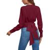 imageLYANER Womens Wrap V Neck Long Sleeve Tie Back Ruched Crop Top Blouse ShirtPurplish Red