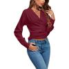 imageLYANER Womens Wrap V Neck Long Sleeve Tie Back Ruched Crop Top Blouse ShirtPurplish Red