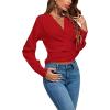 imageLYANER Womens Wrap V Neck Long Sleeve Tie Back Ruched Crop Top Blouse ShirtRed