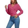 imageLYANER Womens Wrap V Neck Long Sleeve Tie Back Ruched Crop Top Blouse ShirtRose