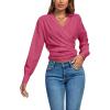 imageLYANER Womens Wrap V Neck Long Sleeve Tie Back Ruched Crop Top Blouse ShirtRose