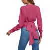 imageLYANER Womens Wrap V Neck Long Sleeve Tie Back Ruched Crop Top Blouse ShirtRose