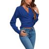 imageLYANER Womens Wrap V Neck Long Sleeve Tie Back Ruched Crop Top Blouse ShirtRoyal Blue