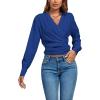 imageLYANER Womens Wrap V Neck Long Sleeve Tie Back Ruched Crop Top Blouse ShirtRoyal Blue