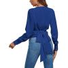 imageLYANER Womens Wrap V Neck Long Sleeve Tie Back Ruched Crop Top Blouse ShirtRoyal Blue