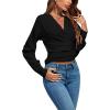 imageLYANER Womens Wrap V Neck Long Sleeve Tie Back Ruched Crop Top Blouse ShirtSolid Black