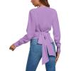 imageLYANER Womens Wrap V Neck Long Sleeve Tie Back Ruched Crop Top Blouse ShirtSolid Purple