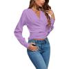 imageLYANER Womens Wrap V Neck Long Sleeve Tie Back Ruched Crop Top Blouse ShirtSolid Purple