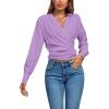 imageLYANER Womens Wrap V Neck Long Sleeve Tie Back Ruched Crop Top Blouse ShirtSolid Purple