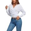 imageLYANER Womens Wrap V Neck Long Sleeve Tie Back Ruched Crop Top Blouse ShirtSolid White