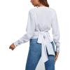 imageLYANER Womens Wrap V Neck Long Sleeve Tie Back Ruched Crop Top Blouse ShirtSolid White