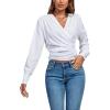 imageLYANER Womens Wrap V Neck Long Sleeve Tie Back Ruched Crop Top Blouse ShirtSolid White