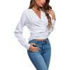 imageLYANER Womens Wrap V Neck Long Sleeve Tie Back Ruched Crop Top Blouse ShirtSolid White
