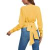imageLYANER Womens Wrap V Neck Long Sleeve Tie Back Ruched Crop Top Blouse ShirtYellow