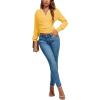 imageLYANER Womens Wrap V Neck Long Sleeve Tie Back Ruched Crop Top Blouse ShirtYellow