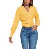 imageLYANER Womens Wrap V Neck Long Sleeve Tie Back Ruched Crop Top Blouse ShirtYellow