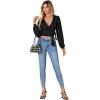 imageLYANER Womens Wrap V Neck Self Tie Knot Bishop Long Sleeve Ribbed Knit Crop Blouse TShirt TopBlack
