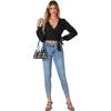 imageLYANER Womens Wrap V Neck Self Tie Knot Bishop Long Sleeve Ribbed Knit Crop Blouse TShirt TopBlack