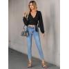 imageLYANER Womens Wrap V Neck Self Tie Knot Bishop Long Sleeve Ribbed Knit Crop Blouse TShirt TopBlack