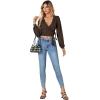 imageLYANER Womens Wrap V Neck Self Tie Knot Bishop Long Sleeve Ribbed Knit Crop Blouse TShirt TopBrown
