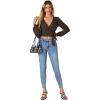 imageLYANER Womens Wrap V Neck Self Tie Knot Bishop Long Sleeve Ribbed Knit Crop Blouse TShirt TopBrown