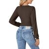 imageLYANER Womens Wrap V Neck Self Tie Knot Bishop Long Sleeve Ribbed Knit Crop Blouse TShirt TopBrown
