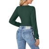 imageLYANER Womens Wrap V Neck Self Tie Knot Bishop Long Sleeve Ribbed Knit Crop Blouse TShirt TopDark Green