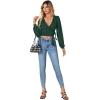 imageLYANER Womens Wrap V Neck Self Tie Knot Bishop Long Sleeve Ribbed Knit Crop Blouse TShirt TopDark Green