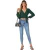 imageLYANER Womens Wrap V Neck Self Tie Knot Bishop Long Sleeve Ribbed Knit Crop Blouse TShirt TopDark Green