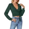 imageLYANER Womens Wrap V Neck Self Tie Knot Bishop Long Sleeve Ribbed Knit Crop Blouse TShirt TopDark Green
