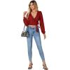imageLYANER Womens Wrap V Neck Self Tie Knot Bishop Long Sleeve Ribbed Knit Crop Blouse TShirt TopRed