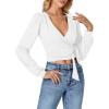 imageLYANER Womens Wrap V Neck Self Tie Knot Bishop Long Sleeve Ribbed Knit Crop Blouse TShirt TopWhite